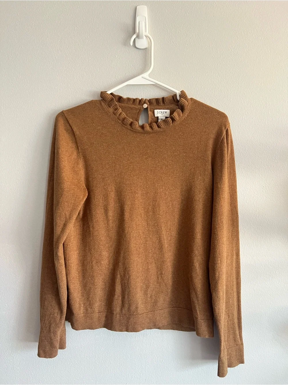 J. Crew Frilled Neck Sweater in Camel Women’s Size Small